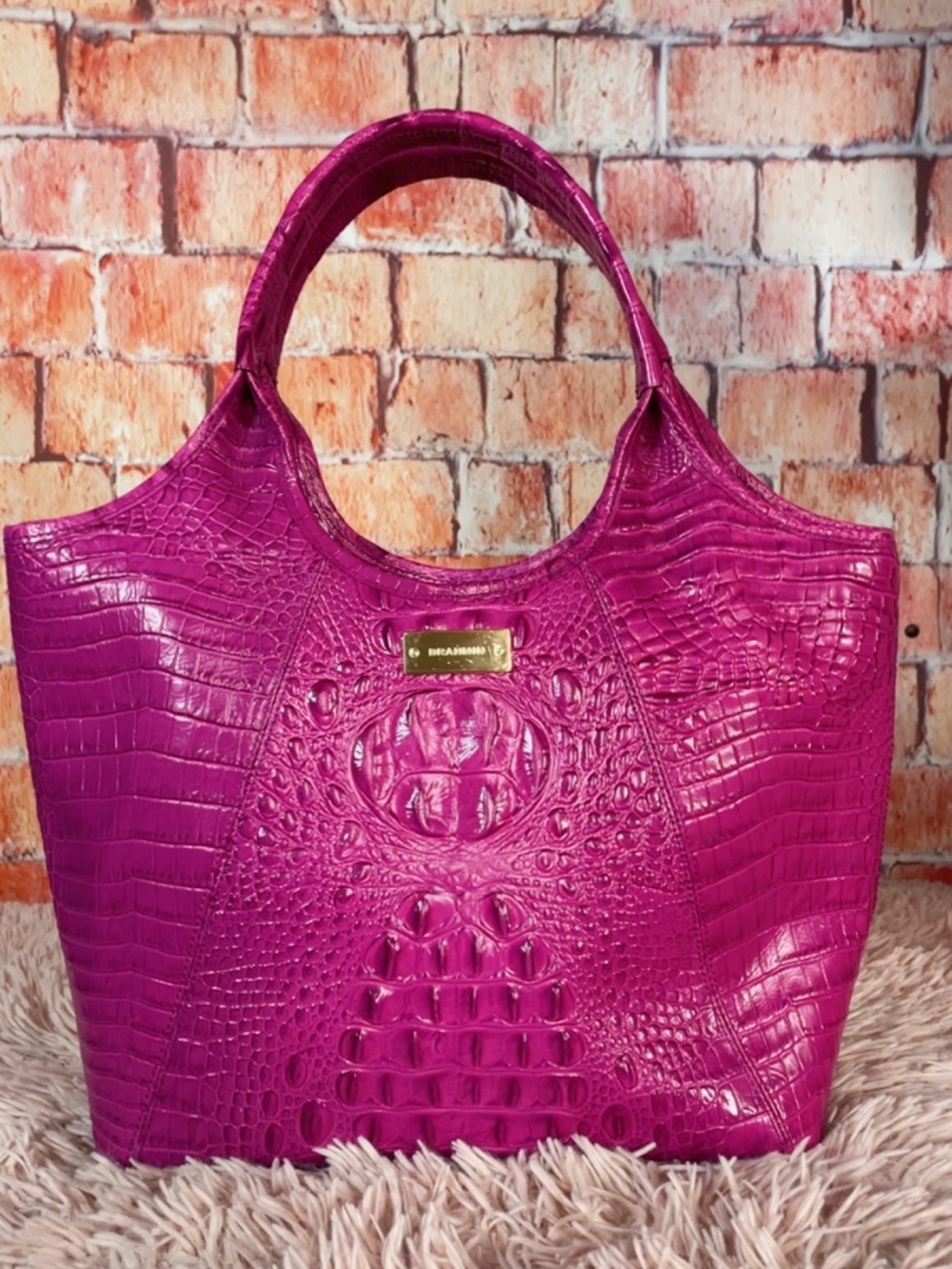Brahmin Fuchsia Croc-Embossed Tote